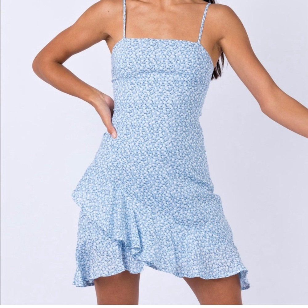 Princess Polly Blue Floral Tie Back Ruffle Mini Sundress